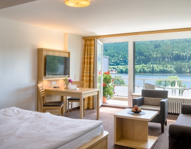 Ein weiteres Zimmer mit Blick auf Terasse und den Fernsteher