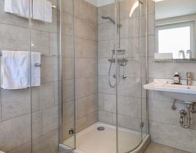 Badezimmer, Blick auf die Dusche